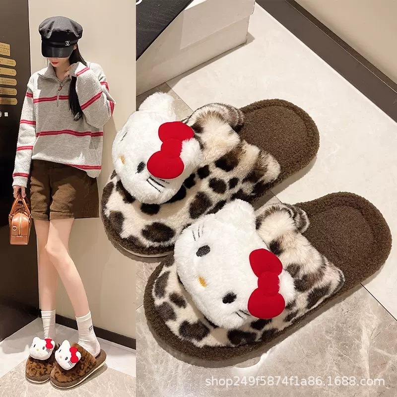豹纹小猫~高颜值千禧辣妹风复古包头毛毛拖鞋女居家室内保暖棉拖|undefined