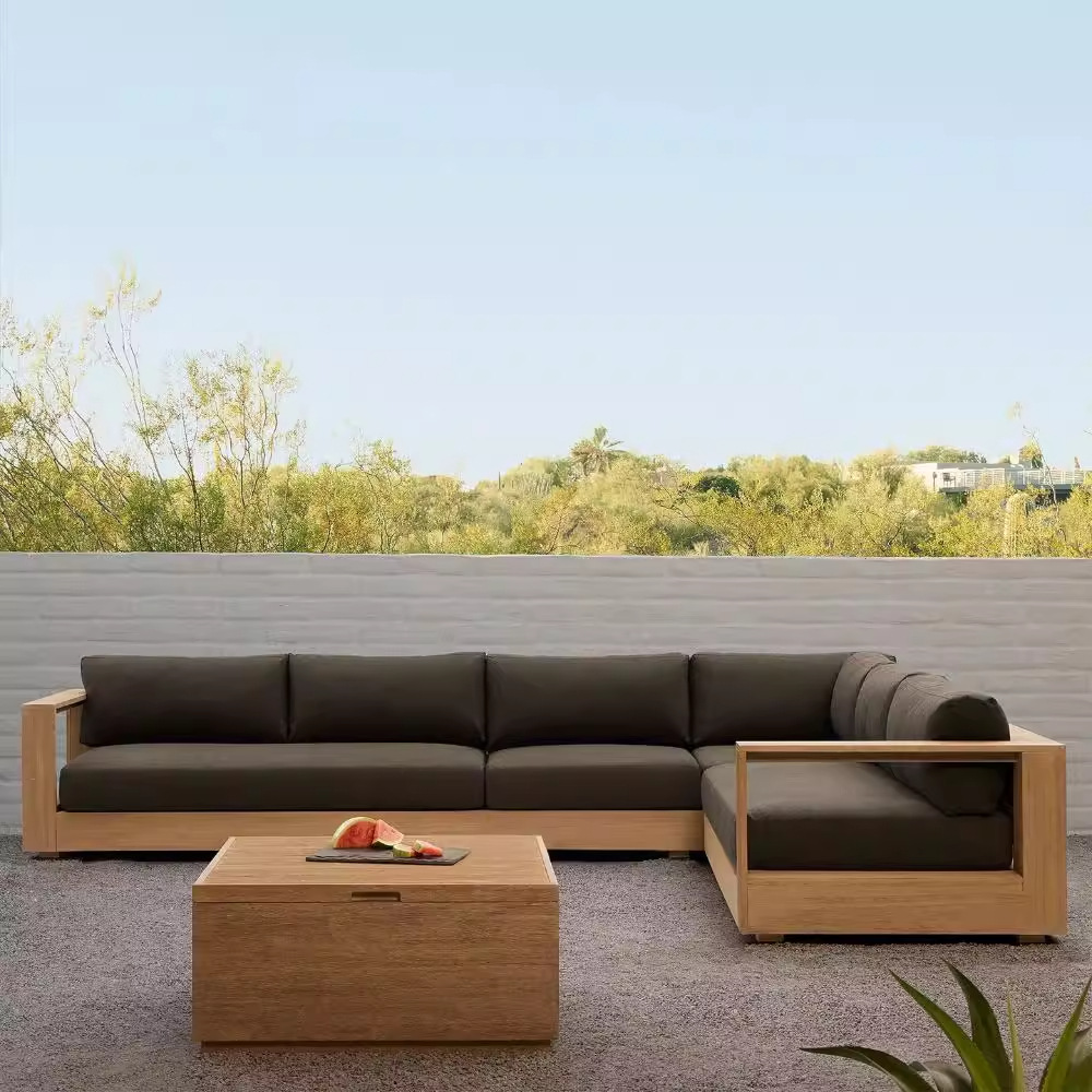 Sofá al aire libre teca patio villa jardín hotel al aire libre resistente al agua y protección solar resort muebles de madera maciza