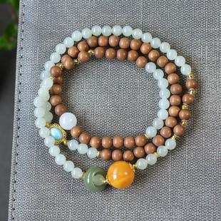 Natural Russian Chicken Oil Yellow Beeswax with Hetian Jade Laoshan Sandalwood Bracelet Hetian Jade Bracelet Raw Mineral Beeswax Live Broadcast