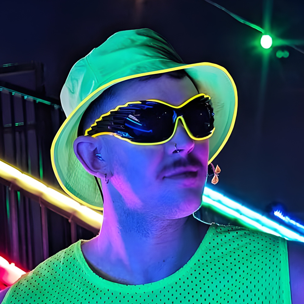 Europa y Estados Unidos transfronterizos fiesta LED gafas de luz de moda cyberpunk bungee línea de luz de sol gafas de sol de tecnología