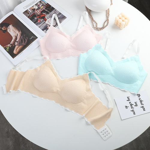 One-piece ice silk seamless, wire-free push-up large size sling lace back-adjustable sports bra for women