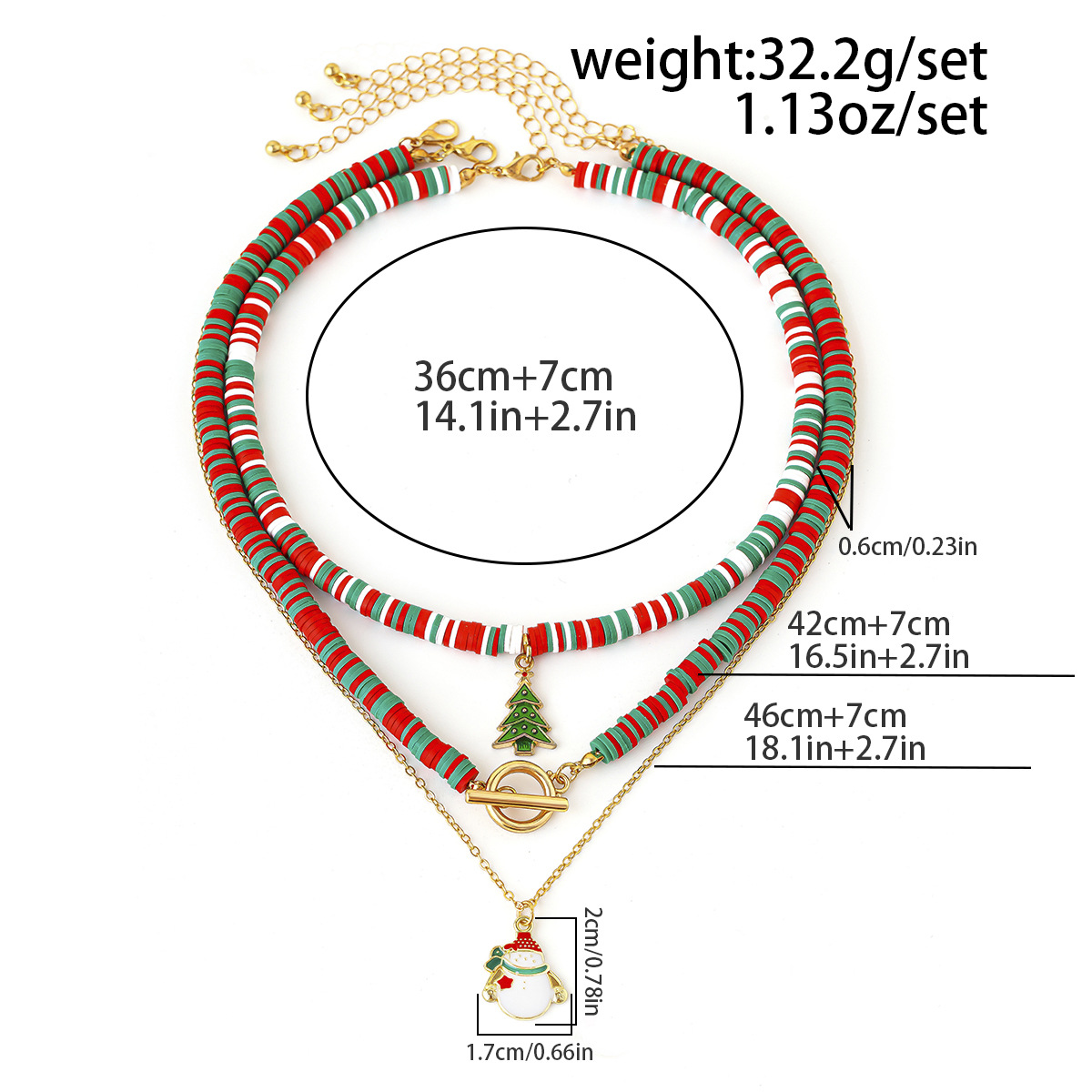 European And American Fashion Soft Pottery OT Buckle Alloy Necklace 3-piece Set Christmas Elderly Pendant Collarbone Chain_voghion.com