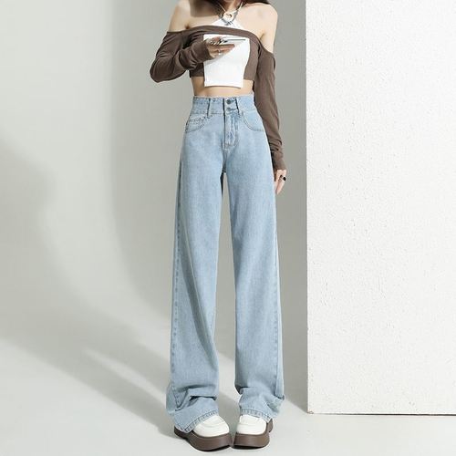 High-waisted light-colored women's straight-leg pants for spring and autumn 2025, loose and slimming, floor-length, flowy wide-leg pants
