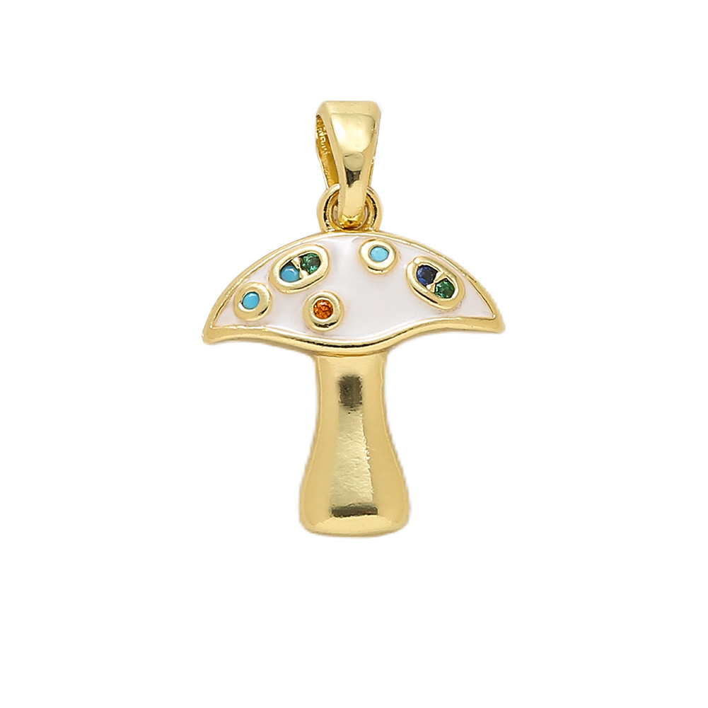 Necklace Classification 1 Piece Copper Zircon 18K Real Gold Plated Mushroom Polished Pendant Necklace