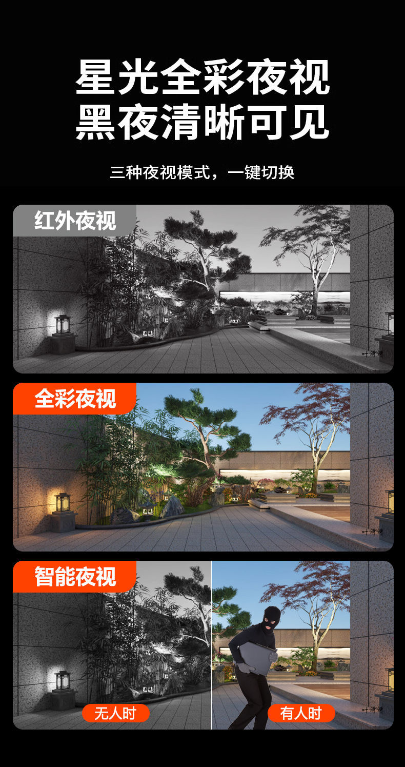 High-definition camera 360-degree panoramic view without blind spots, outdoor wireless home, mobile phone remote three-screen undefined