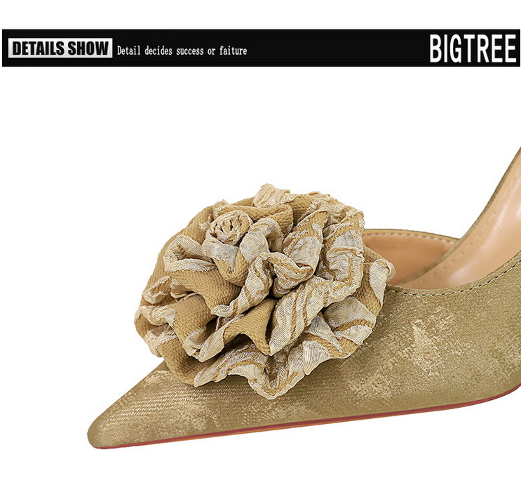 High heels, stiletto heels, shallow-cut, pointy side, floral shingles_voghion.com