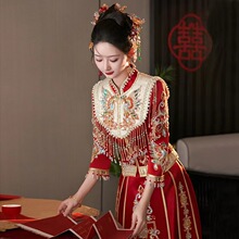 中式新娘服秀禾2023新款中式婚纱婚服凤冠霞帔重工出阁敬酒服丝绒