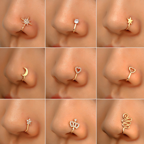 Cross-border hot-selling creative nose clip nose ornaments for men and women European and American copper inlaid zircon flower love nose ornaments without puncture