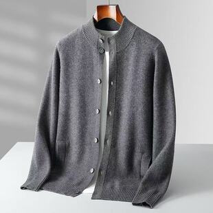 Autumn and Winter New Men's 100 Pure Wool Cardigan Vertical Collar Simple Urban Outer Wear Knitwear Thickened Coat Sweater