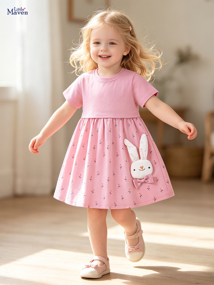 Little maven vestido de niña linda europea y americana verano nuevo estilo falda para niños vestido de algodón de dibujos animados para niños