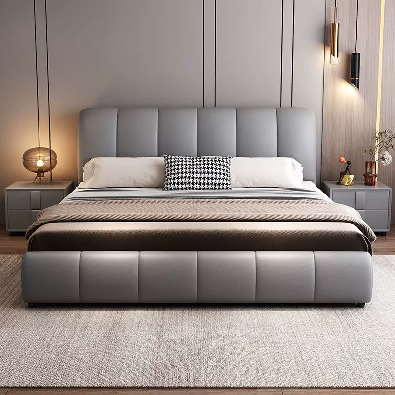 Кожаная кровать Современная минималистская высококлассная двуспальная кровать итальянская легкая роскошная кровать King-size кожаная кровать мягкая кровать для хранения свадебная кровать