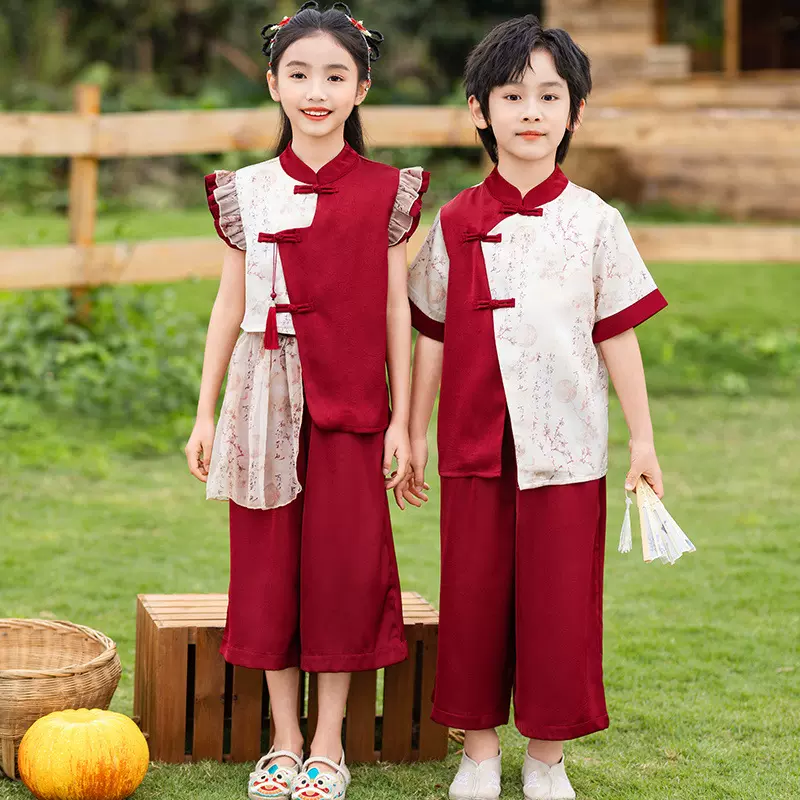 六一儿童节演出服舞蹈服男童夏装中国风古装女童汉服民族表演服装