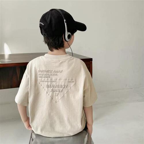 Boys' Summer Casual Trendy Korean Style Short Sleeve Loose Cotton Children Stylish Cool Hipster Bubble Print Printed T-shirt