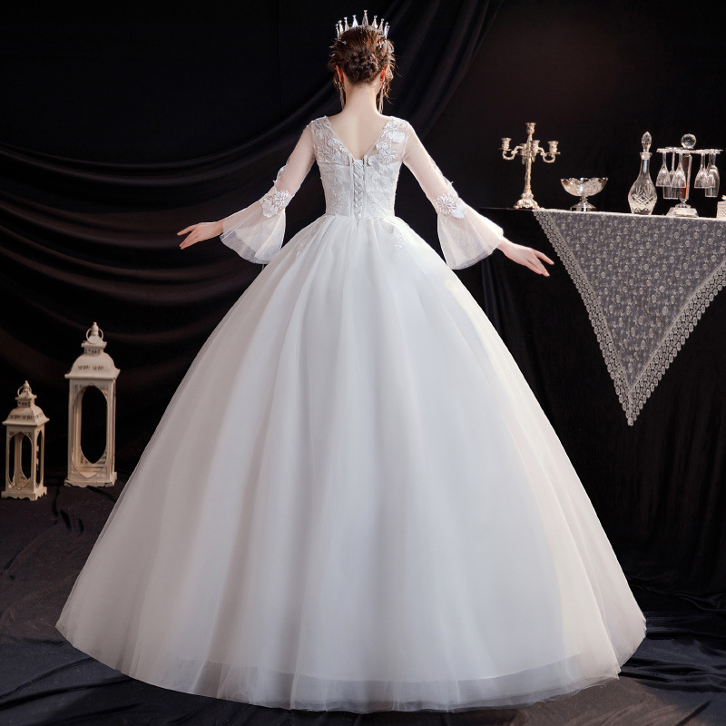 Hauptbrautkleid, Frühling/Sommer, Koreanischer Stil, Große Größe, Neues Modell, Waldmotiv, Schulterfrei, Lange Glockenärmel_voghion.com