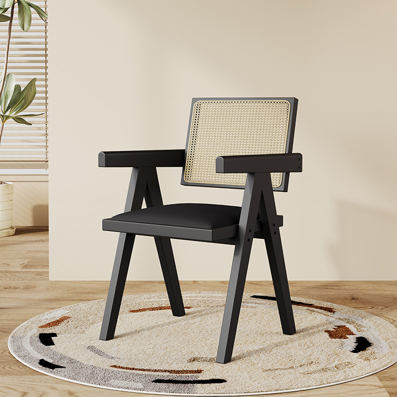 Sillas de comedor de madera maciza sillas medievales nórdicas con reposabrazos sillas K sillas de caña domésticas sillas de caña Chandigarh