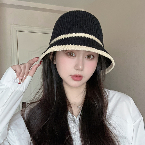 Straw bucket hat women's summer thin hollow fisherman hat without makeup to cover face and sun protection fashion outdoor beach straw hat