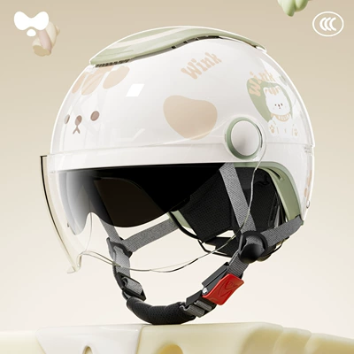 Motosiklet kaskı (dəbilqə) – Battery Bike Safety Helmet - 3c-mori-green-transparent-short-mirror-class-a-new-national-standard-one-size-fits-all