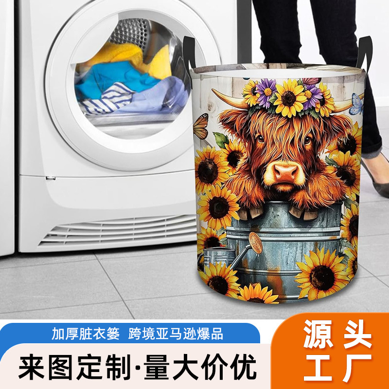 Customized Cross-Border Dirty Clothes Basket Fabric Dirty Clothes Basket Foldableing Storage Basket Dirty Clothes Doll Storage Bucket Cotton and Linen Laundry Basket