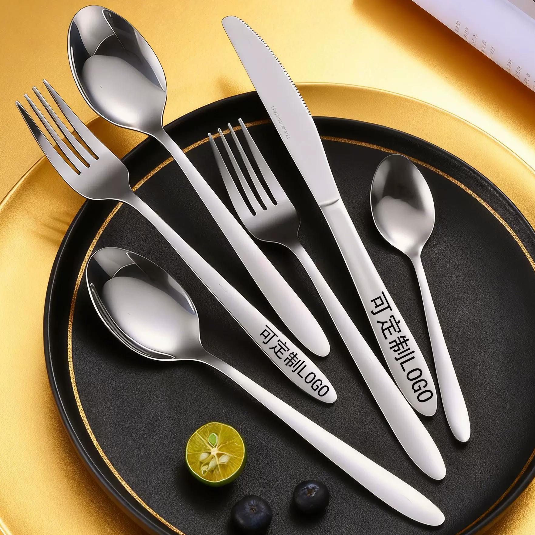 不锈钢餐具西餐牛排刀叉勺酒店特厚光柄尖勺家用甜品咖啡勺批发