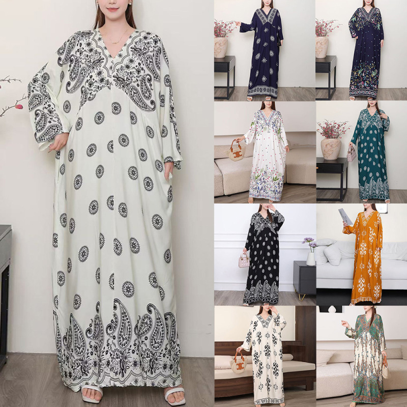 2026 Cross-Border Foreign Trade 100kg Plus-Size Dress Robe for Fat Girls Loose Maternity Dress Rayon 2026 Cross-Border Foreign Trade 100kg Plus-Size Dress Robe for Fat Girls Loose Maternity Dress Rayon