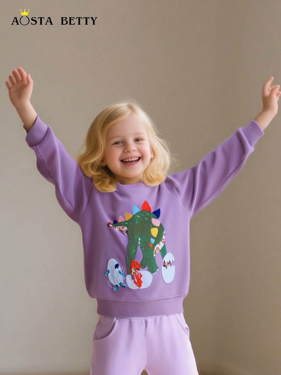 26 nuevos modelos de sudaderas para niñas con parches de dinosaurios, sudaderas infantiles de manga larga, camisetas deportivas infantiles de algodón tejido con cuello redondo, lote mixto.