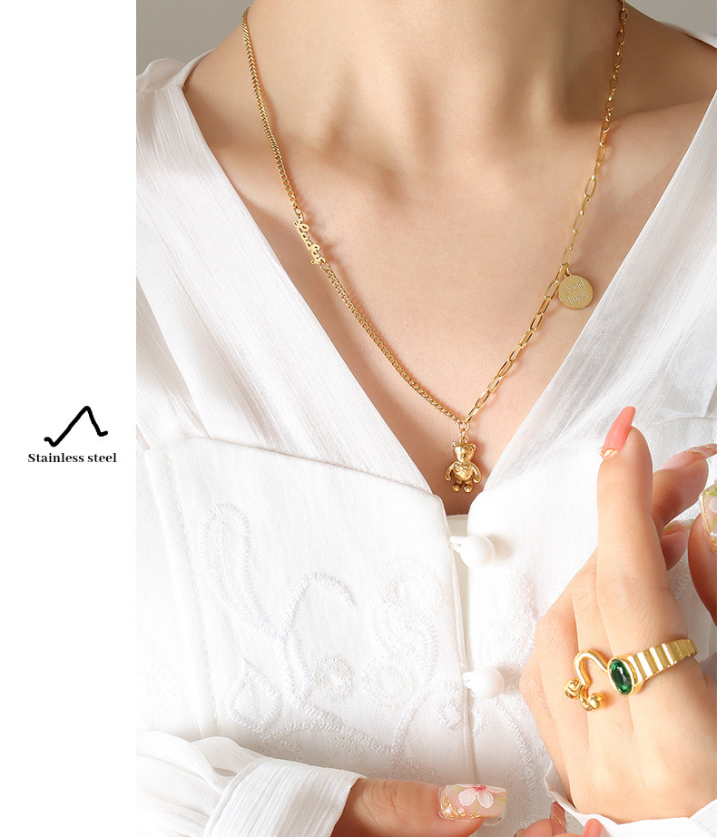 Fashion Bear Titanium Steel Pendant Necklace Plating Stainless Steel Necklaces