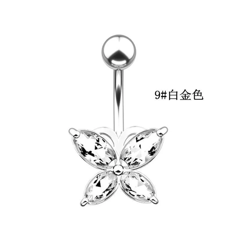 Пупочная подвеска (Emperor Jewelry) 316L нержавеющая сталь, сердечко и бант CZ, 16×1.0 мм