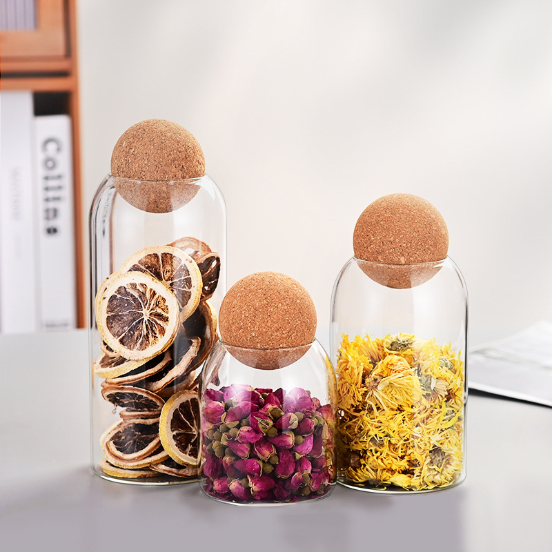 Cork Storage Jar Kitchen Grain Storage Jar High Borosilicate Glass Sealed Jar Transparent Tea Jar Canister
