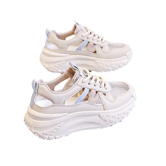 Thick-soled increased 5CM summer hollow breathable women's shoes mesh versatile sports casual shoes ins fashion daddy shoes