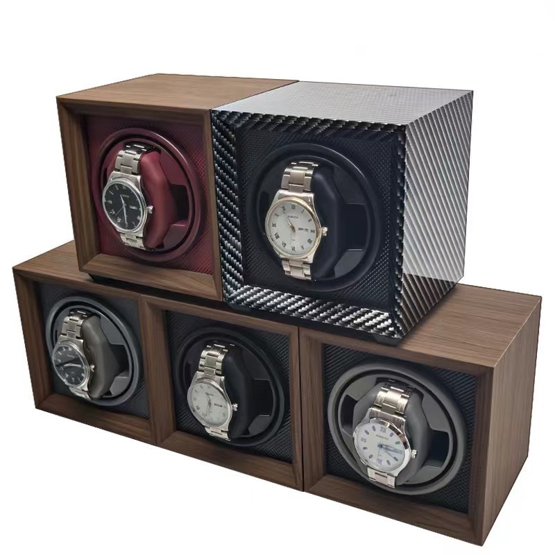 In-Stock Single Walnut Automatic Mechanical Watch Winder with Single Watch Slot Pillow, Electric Watch Box with 3 Adjustable Settings