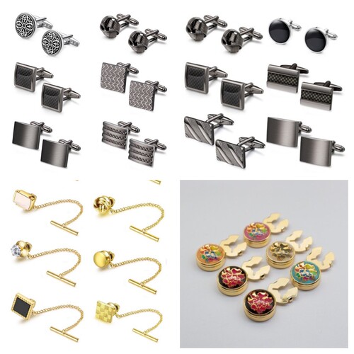 Accessories shirt tie clip set cufflinks glossy lid cufflinks buttons copper material logo cufflinks manufacturer wholesale
