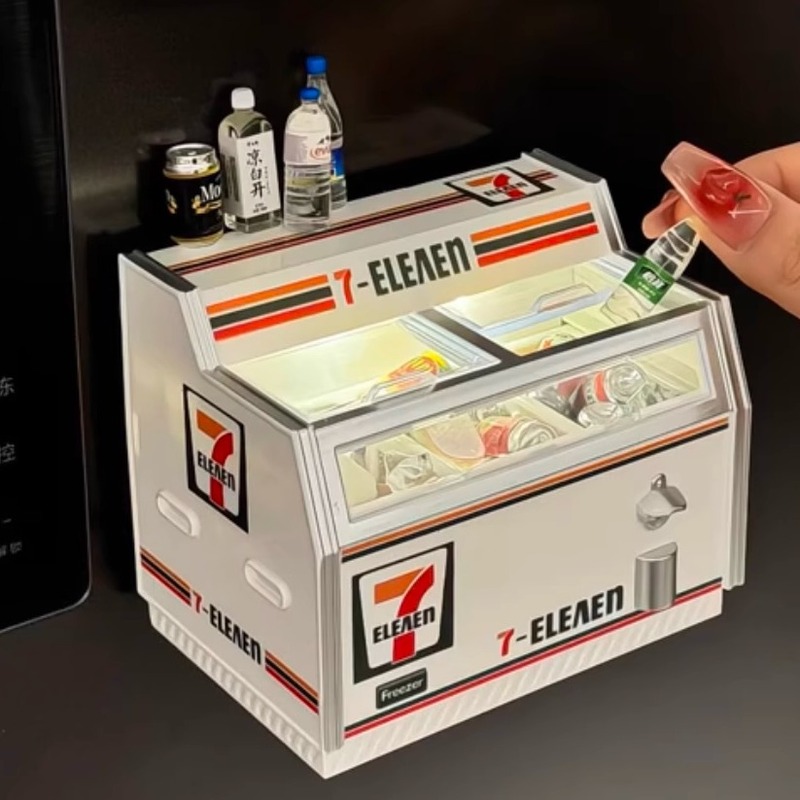 发光磁吸模型微缩装饰摆件卧式冰箱迷你711冰箱贴冰柜便利店创意|undefined