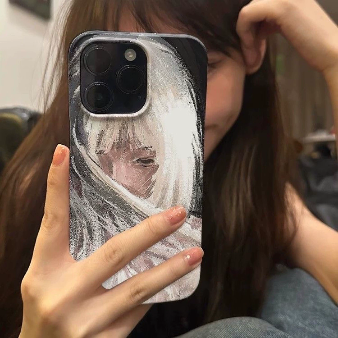 Чехол для телефона (Apple) совместим с iPhone 7–16, желейный чёрный «беловолосая девушка»