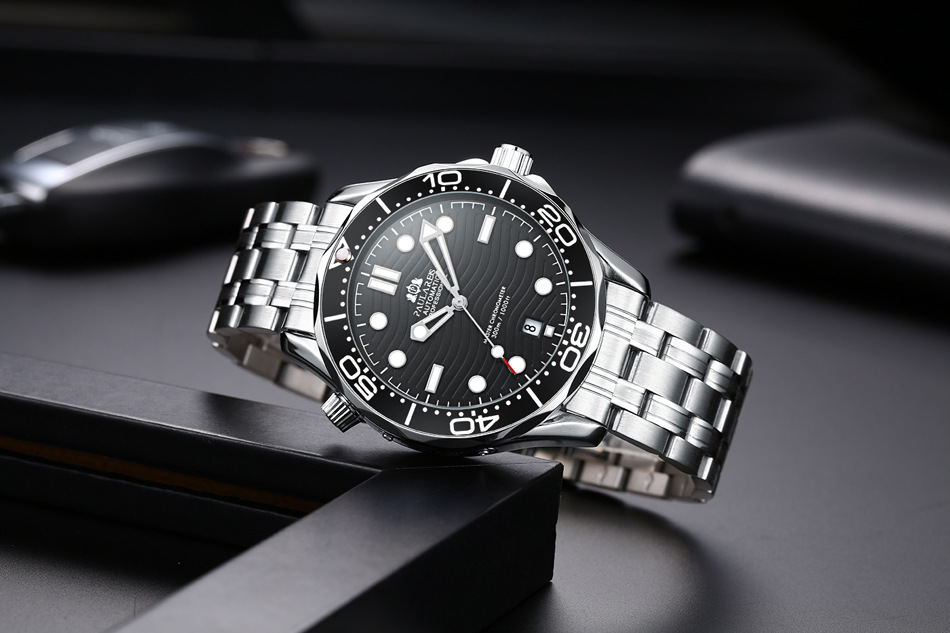 Vollautomatische mechanische leuchtende Stahlband Gold Herrenuhr AUTOMATISCHE UHR_voghion.com