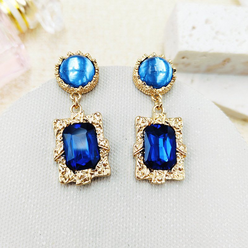 Blue Square Earrings Light Luxury High-end Exaggerated Elegant Earrings Female Niche Unique Earrings C210 Blue Square Earrings Light Luxury High-end Exaggerated Elegant Earrings Female Niche Unique Earrings C210