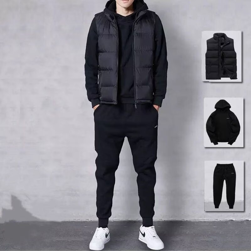 冬の通常の帽子付きの三点セットの男性と格好いいファッション服のスポーツスーツのカジュアルなベストメンズ|undefined