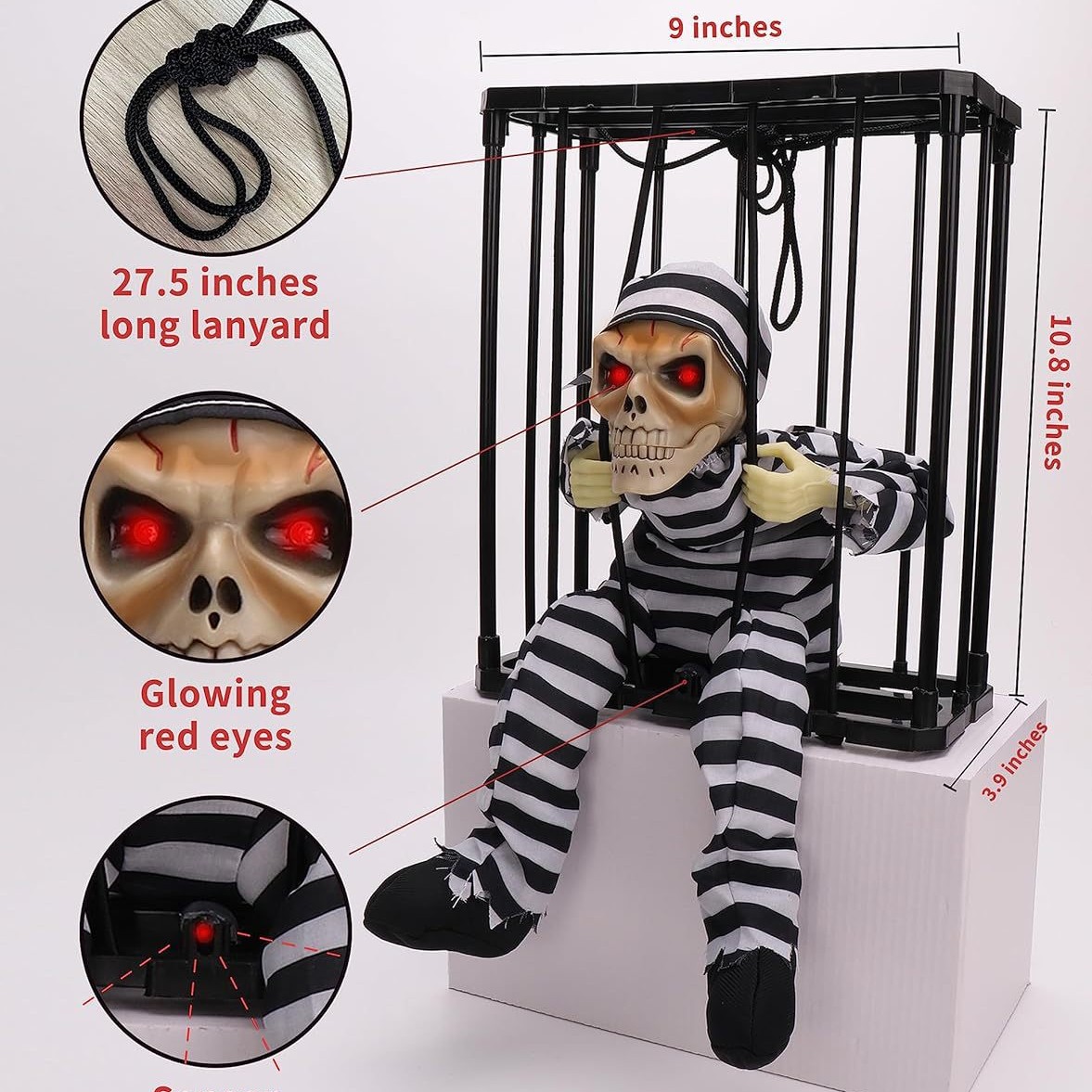 Fantasma en Jaula Eléctrico para Halloween de Plástico, Control de Sonido, para Casa del Terror y KTV
