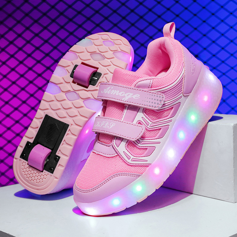Children's Heelys Shoes for Teenagers, Automatic Retractable Double-Wheeled Charging Light-Up Shoes for Boys, Flying Sports Wheel Shoes for Girls