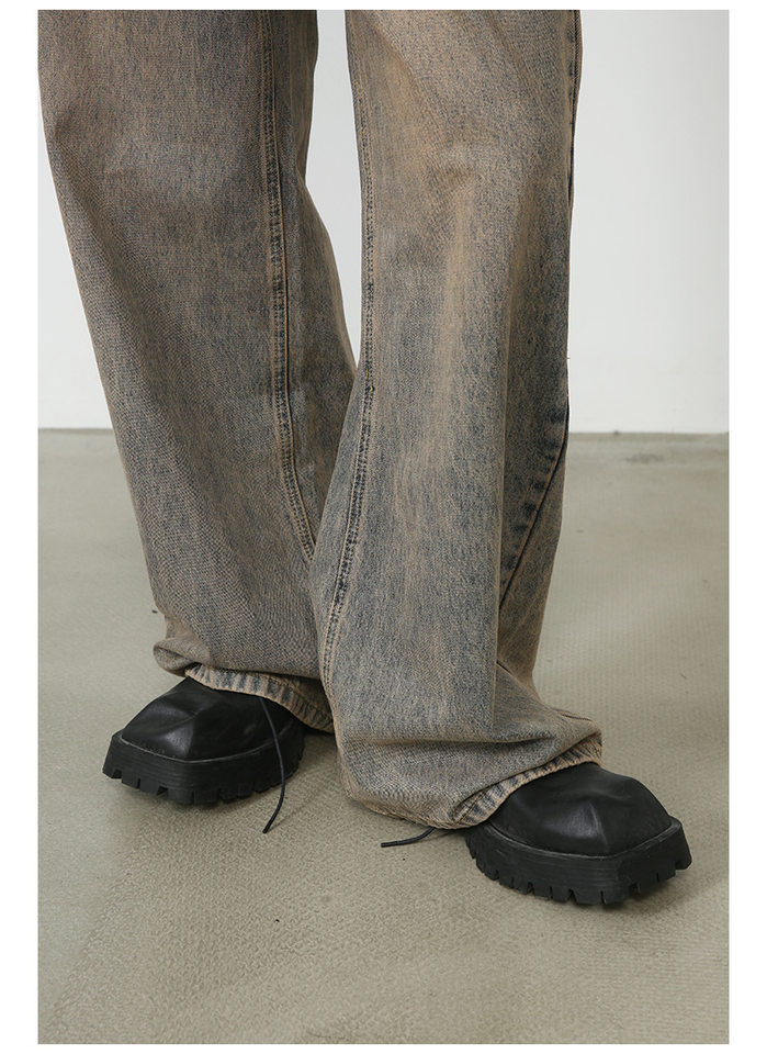 Quần jeans nam ống rộng phong cách retro, dáng suông dài chạm gót, lưng cạp vừa — Vàng gỉ chi tiết 17