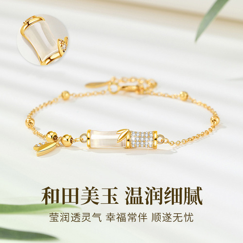 Heavenly Jade Bamboo Section Necklace for Women, Ins Simple and Unique, Bamboo Enough Necklace, Light Luxury High-End Design Jewelry