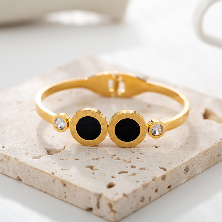 Sweet Geometric Titanium Steel Plating Rhinestones Bangle 1 Piece