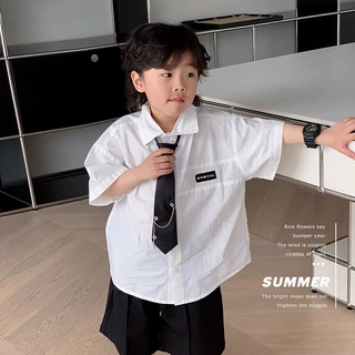 童装男童短袖衬衫2026夏季新款儿童宽松休闲衣服大童夏装翻领上衣