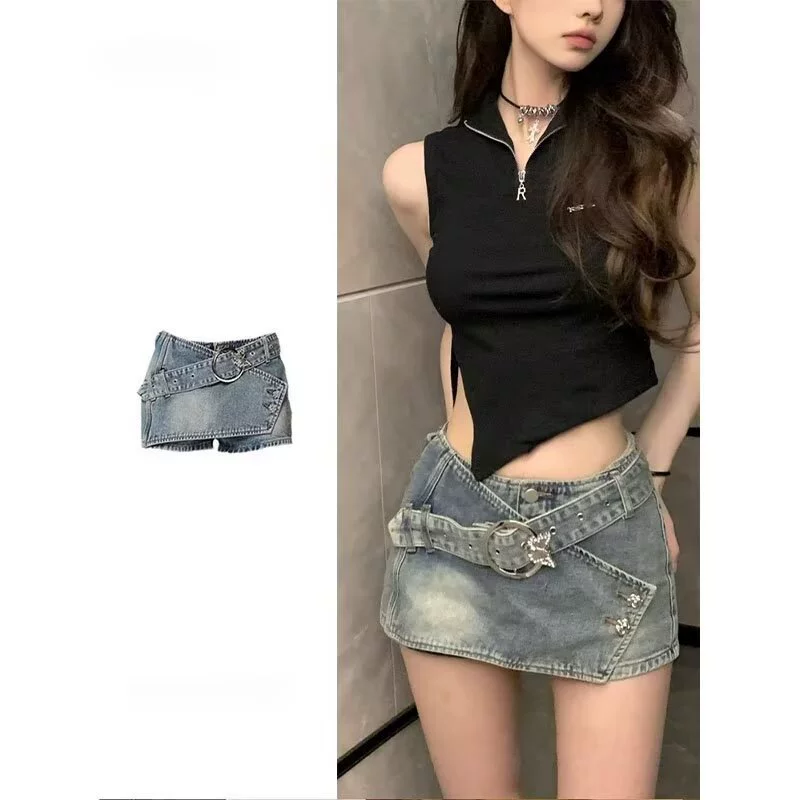 Джинсовая юбка, шорты, летние дизайнерские брюки, Slim fit, тренд сезона, акцент на бёдрах