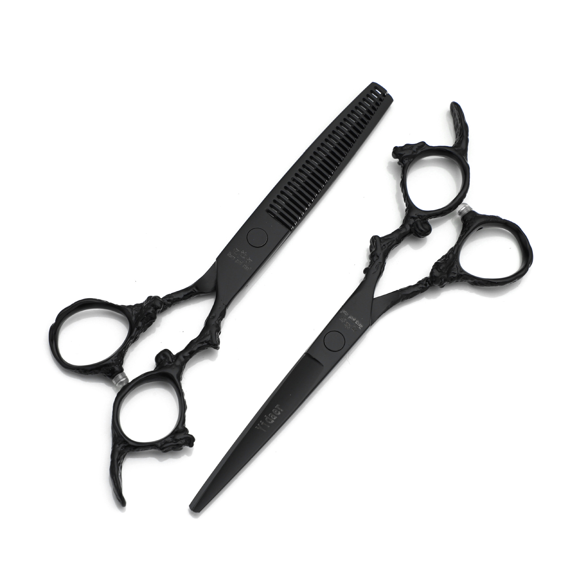6 pulgadas tijeras de corte de pelo de mango negro dragón tijeras de corte de pelo conjunto tijeras de dientes tijeras de mano tijeras de corte de pelo ligeras de grado profesional