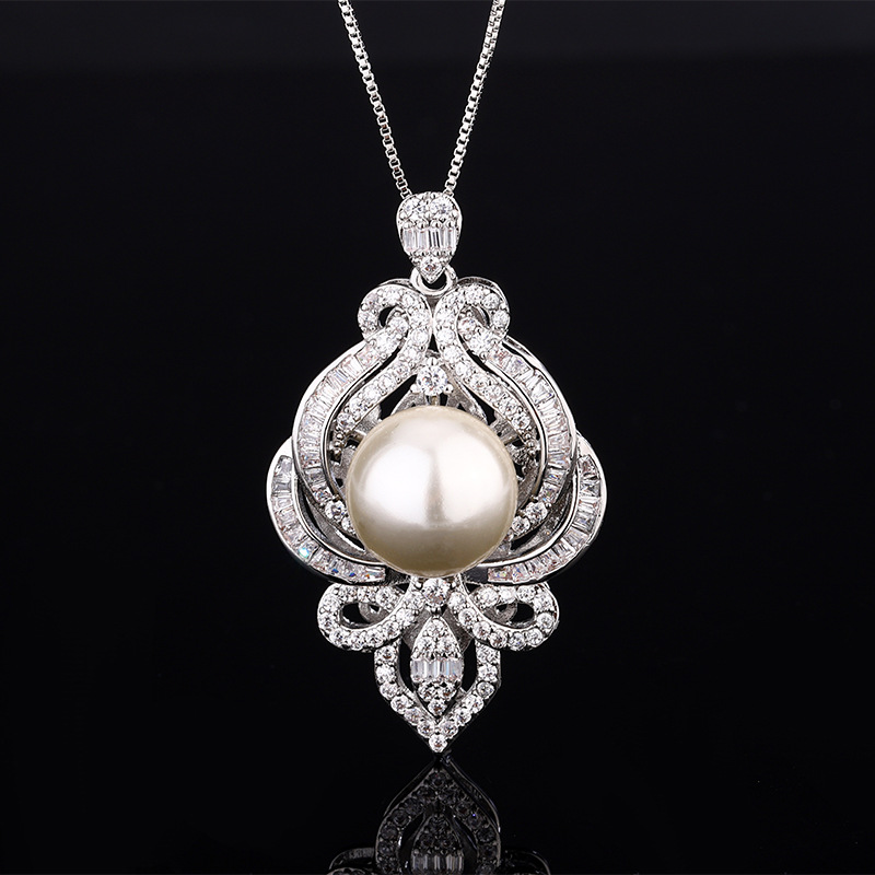 2024 nueva joyería Zhuang Shengsheng, diseño de revestimiento de fondo de cobre, collar colgante retro de lujo de perlas 16mm