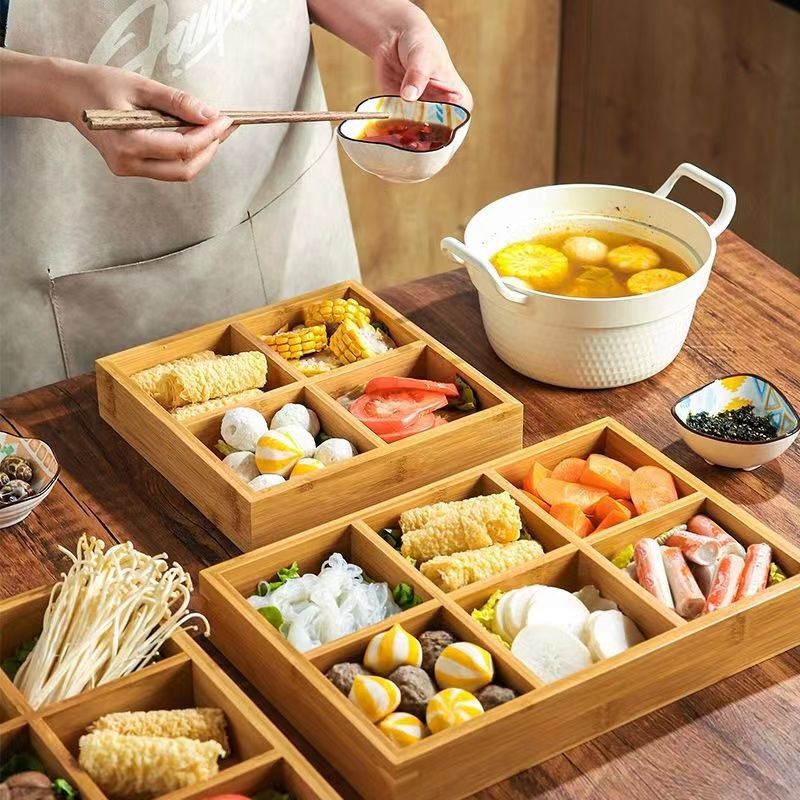 竹木零食小吃干果坚果围炉果盘盘煮茶火锅店分格餐盘盒九宫格托盘|undefined
