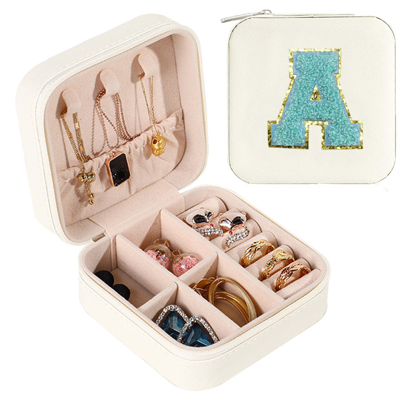 Cross-border de cuero Stud pendientes de gran capacidad de la joyería de la caja de la joyería del anillo caja de almacenamiento portátil