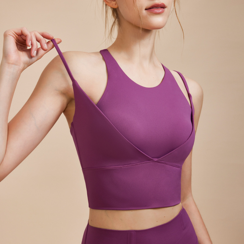 Nueva ropa interior deportiva falsa de dos piezas correa de hombro doble a prueba de golpes push up beauty back Fitness Bra running Sports Top mujeres