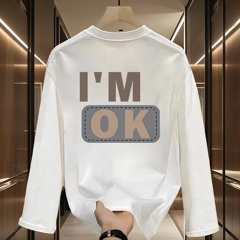 T-shirt da uomo a maniche lunghe in cotone - Maglietta basic a girocollo dalla vestibilità comoda per un look casual, tessuto morbido e traspirante, leggero e confortevole._voghion.com