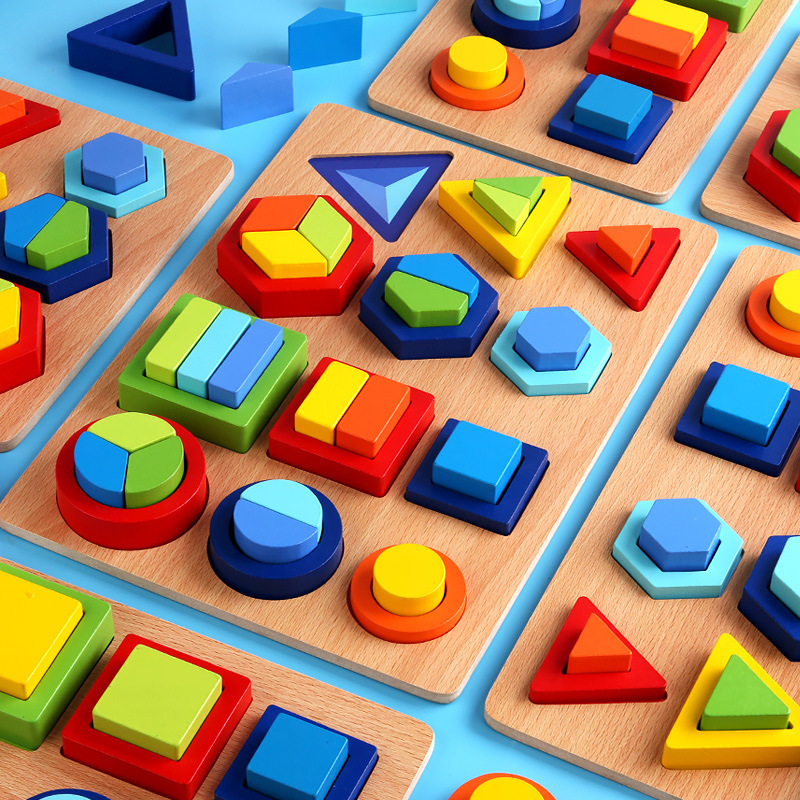 Ventas directas de la fábrica de Weiweihu Educación temprana para niños Color y forma Puzzle Tablero de combinación de gráficos geométricos Bloques de construcción Juguetes